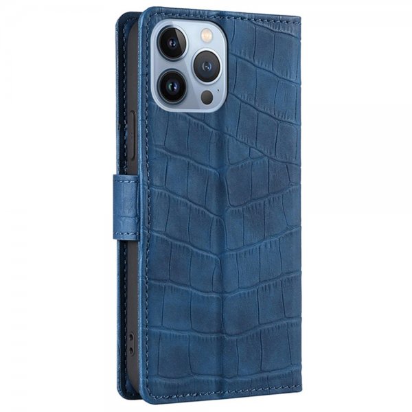 iPhone 14 Pro Etui Krokodillemønster Blå