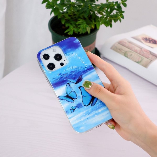 iPhone 14 Pro Max Deksel Motiv Blåa Sommerfugler