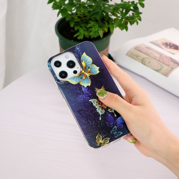 iPhone 14 Pro Max Deksel Motiv Guldiga Sommerfugler