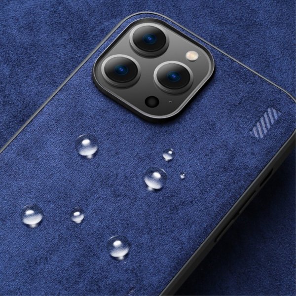 iPhone 14 Pro Deksel Semsket skinn tekstur Blå