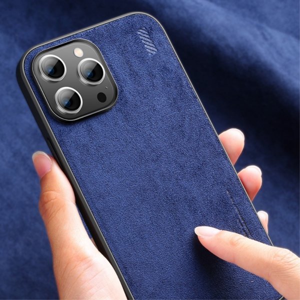iPhone 14 Pro Deksel Semsket skinn tekstur Blå