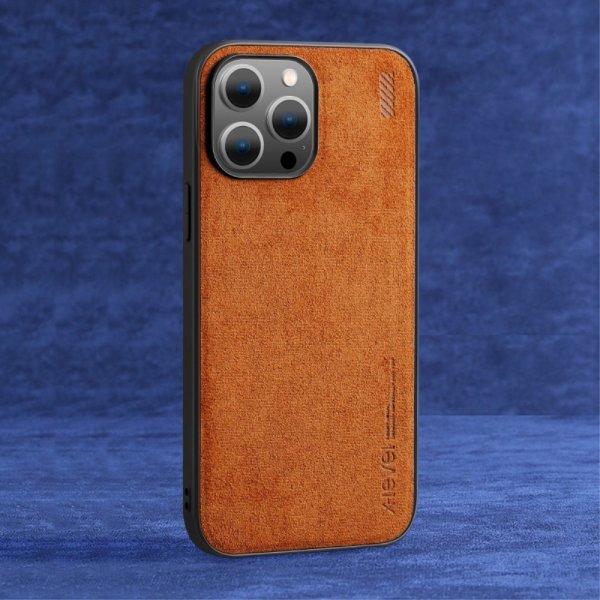 iPhone 14 Pro Deksel Semsket skinn tekstur Brun