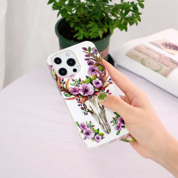 iPhone 14 Pro Deksel Motiv Blomster Og Hjort