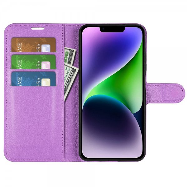 iPhone 15 Plus Etui Litchi Lilla