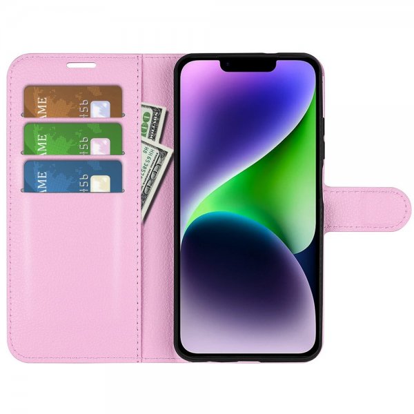 iPhone 15 Plus Etui Litchi Rosa