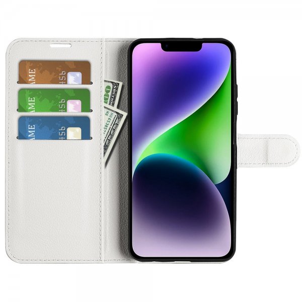iPhone 15 Plus Etui Litchi Hvit
