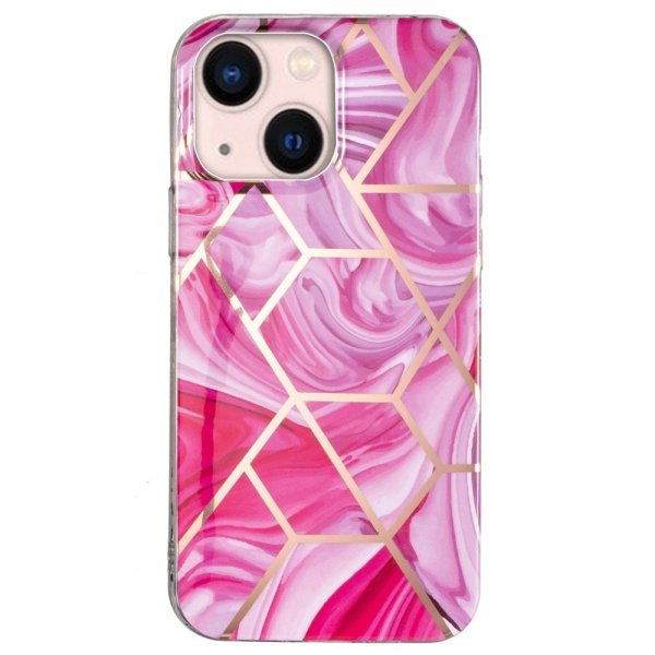 iPhone 15 Plus Deksel Marmormønster Rosa Rød