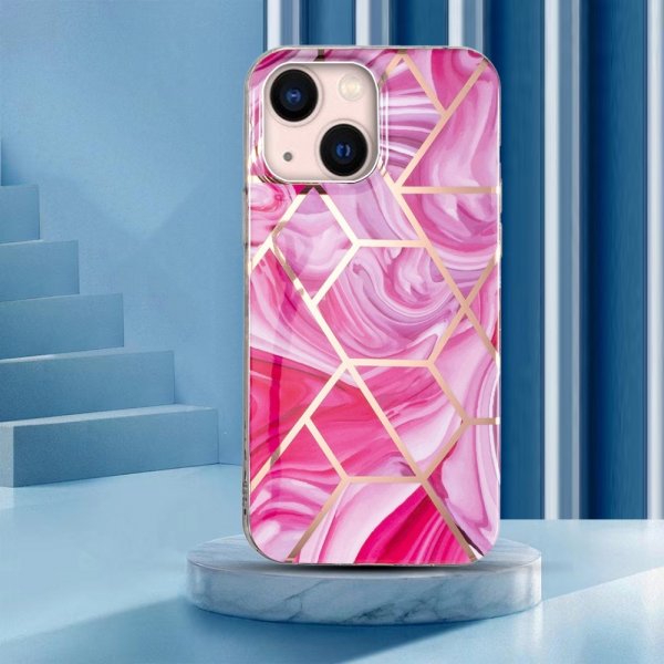 iPhone 15 Plus Deksel Marmormønster Rosa Rød