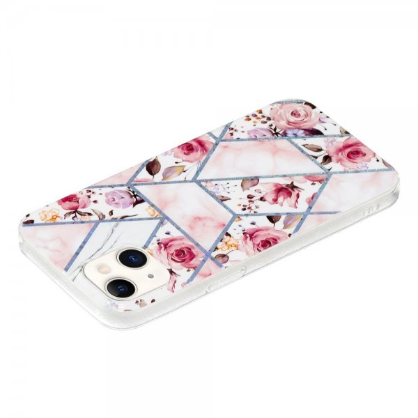 iPhone 15 Plus Deksel Marmormønster Rosor Rosa