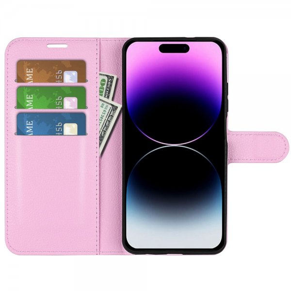 iPhone 15 Pro Etui Litchi Rosa