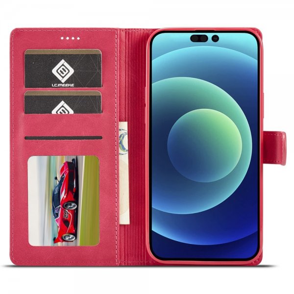 iPhone 15 Pro Etui med Kortlomme stativfunksjon Magenta