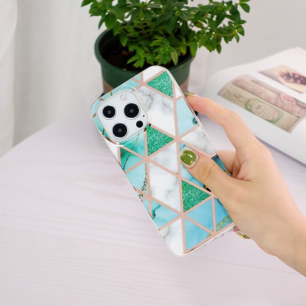 iPhone 15 Pro Max Deksel Marmormønster Grønn Hvit