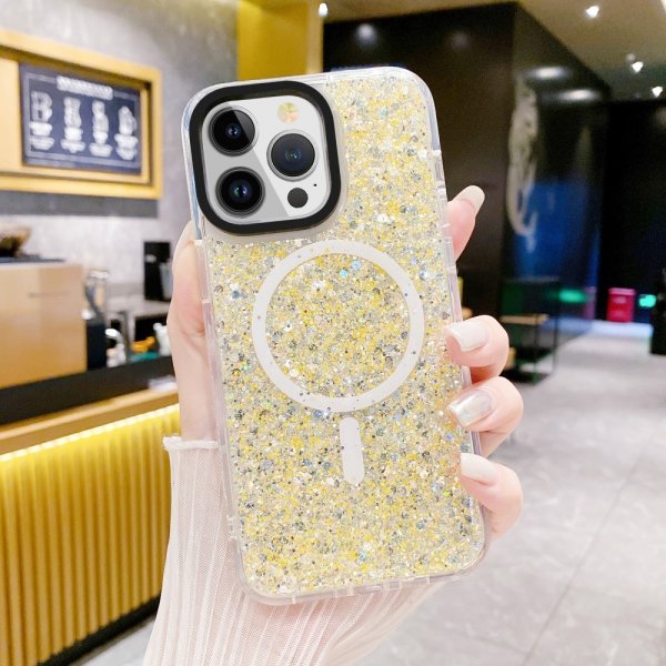 iPhone 15 Deksel Glitter MagSafe Gul