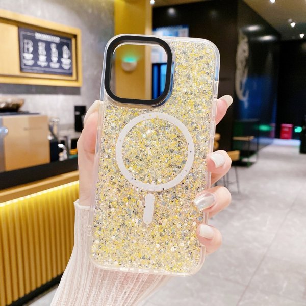 iPhone 15 Deksel Glitter MagSafe Gul