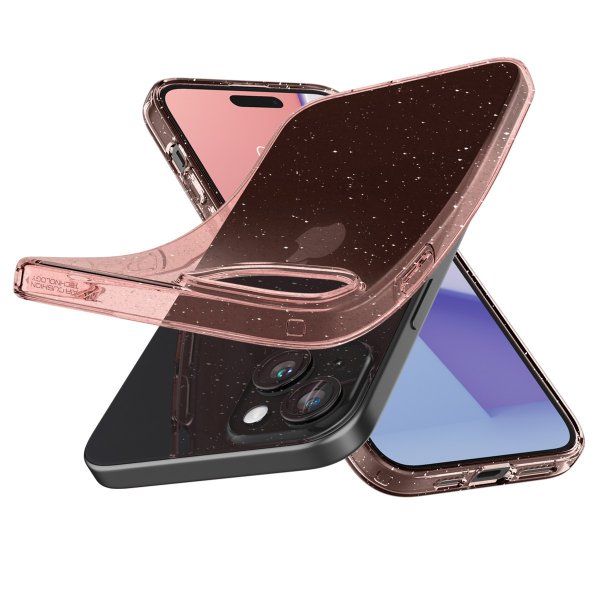 iPhone 15 Deksel Liquid Crystal Glitter Rose Quartz