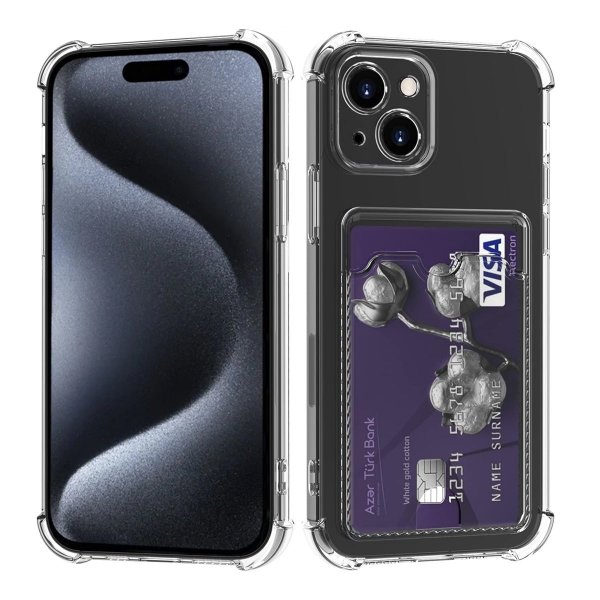 iPhone 15 Deksel Kortholder Støtsikker Transparent