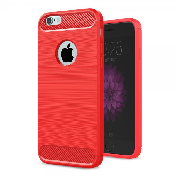 iPhone 6/6S Plus Deksel Børstet Karbonfibertekstur Rød