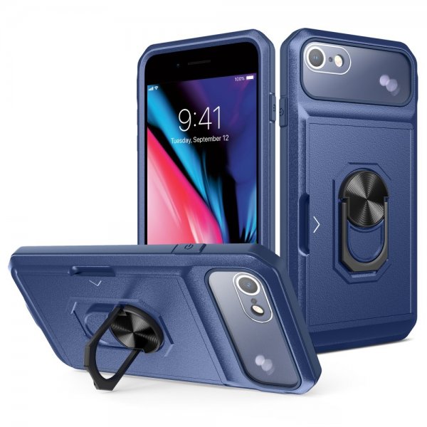 iPhone 7/8/SE Deksel med Metallplate Stativfunksjon Blå