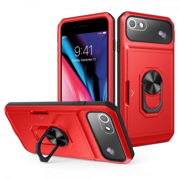 iPhone 7/8/SE Deksel med Metallplate Stativfunksjon Rød