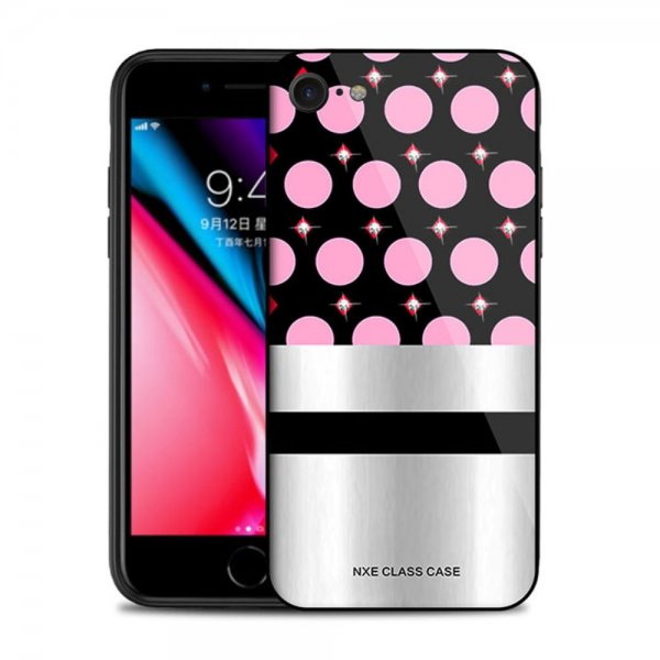 iPhone 7/8/SE Deksel Herdet glass Baksida CirKlar Sølv Strass Svart