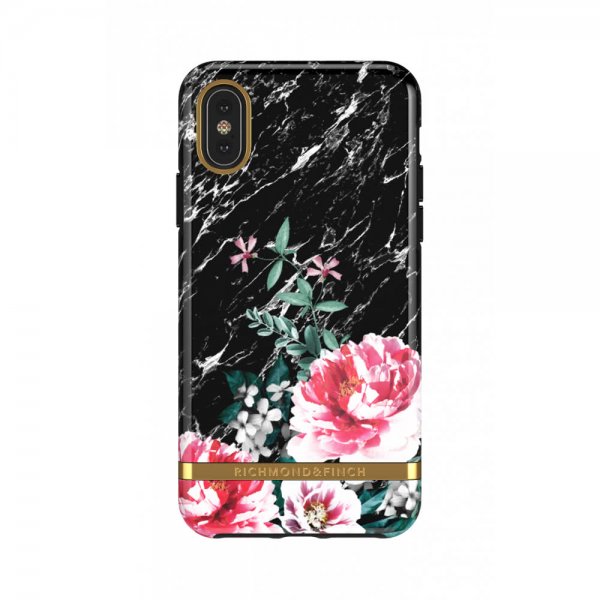 iPhone X/Xs Deksel Black Marble Floral