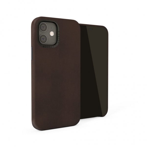 iPhone 12 Mini Magnetic Leather Case med Magnethållare Brun