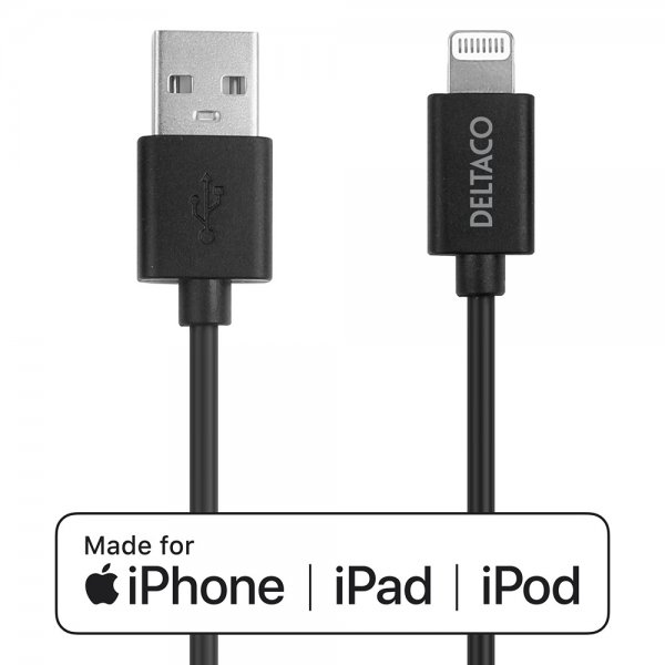 Kabel USB-A Cable with Lightning Connector 2m Svart