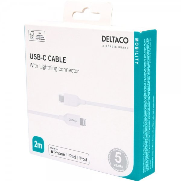 Kabel USB-C Cable with Lightning Connector 2m Hvit