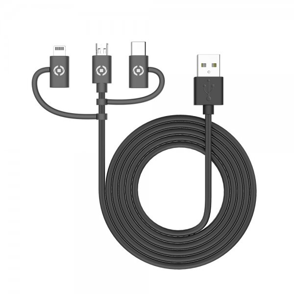 Kabel 3in1 Micro-USB/USB-C/Lightning 1m Svart