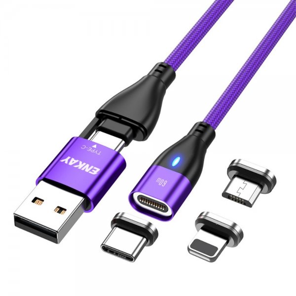 Kabel 6-in-1 USB-A/USB-C til Lightning/Micro USB/USB-C 60W 1m Lilla