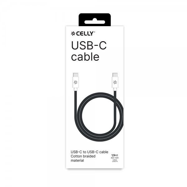 Kabel Cotton Braided USB-C/USB-C 1.5m Svart