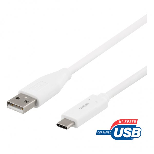Kabel USB-C USB-A 2m Hvit