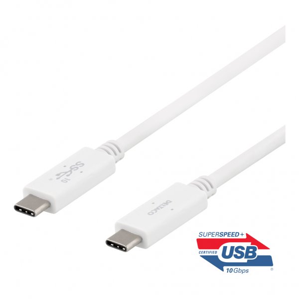 Kabel USB-C/USB-C 1m 5A/100W Hvit