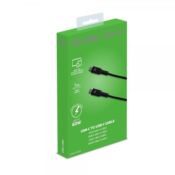 Kabel USB-C/USB-C 60W 1m Svart