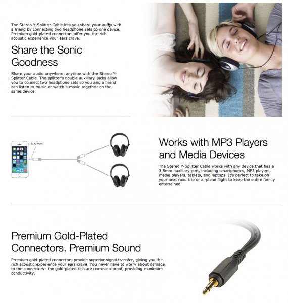 3.5 mm AUX Stereo Y-Kabel GullBelagt Svart