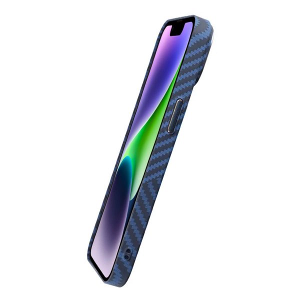 iPhone 14 Plus Deksel Karbonfibermønster Blå Grå