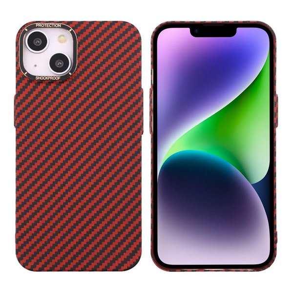 iPhone 14 Plus Deksel Karbonfibermønster Rød