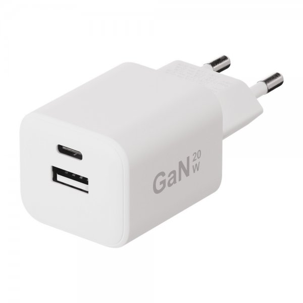 Lader 20W Double USB-C/USB-A GaN Hvit