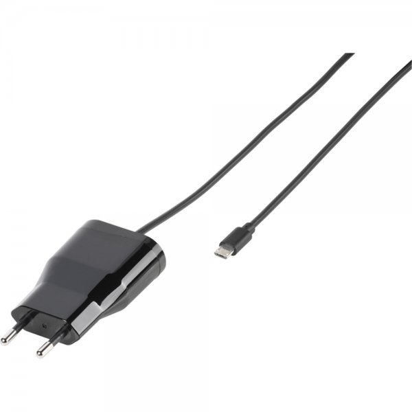 Lader med integrerad Micro-USB Kabel 1 meter 1A Svart