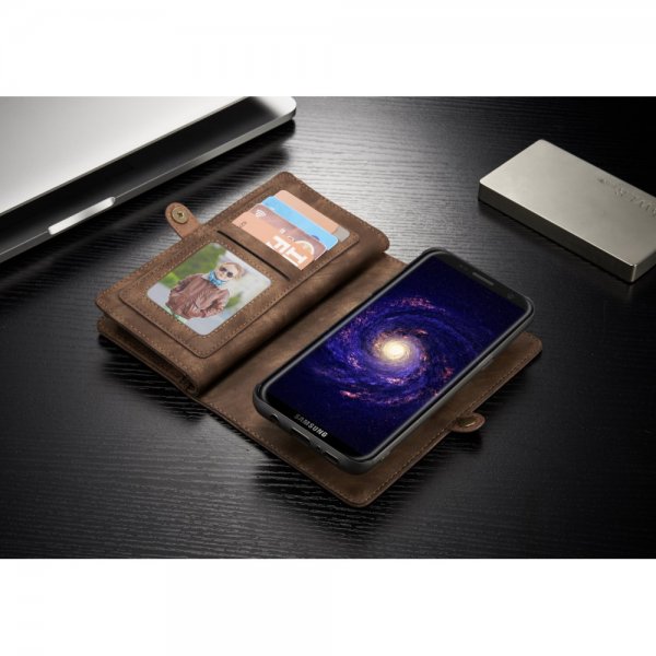 Mobilplånbok till Samsung Galaxy S8 Plus Delskinn TPU Löstagbart Deksel Brun