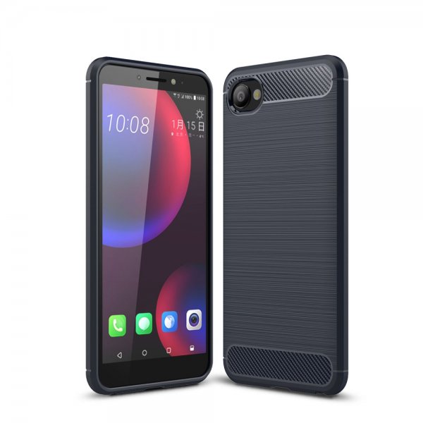 MobilDeksel till HTC Desire 12 Karbonfibertekstur Børstet Mörkblå