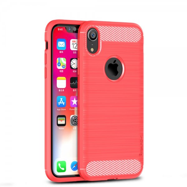 MobilDeksel till iPhone Xr Karbonfibertekstur Børstet Rød
