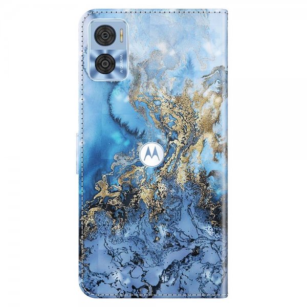 Motorola Moto e22i Etui Motiv Blå Marmor