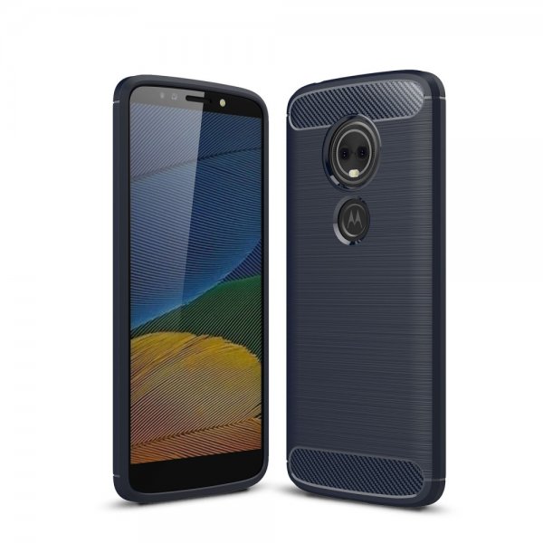 Motorola Moto G6 Play / E5 Deksel TPU Børstet och Karbonfiber Design Mörkblå