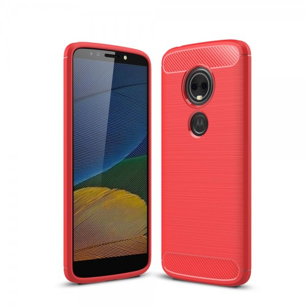 Motorola Moto G6 Play / E5 Deksel TPU Børstet och Karbonfiber Design Rød