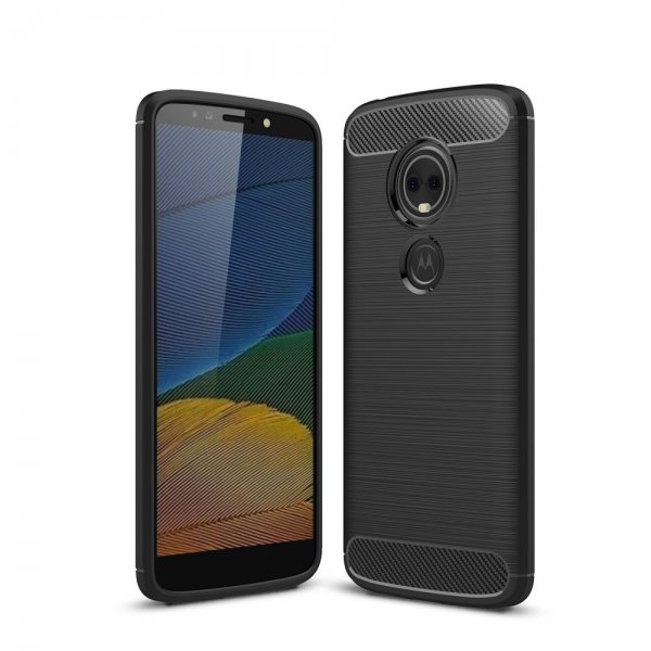 Motorola Moto G6 Play / E5 Deksel TPU Børstet och Karbonfiber Design Svart