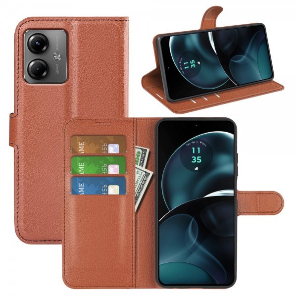 Motorola Moto G14 Etui Litchi Brun