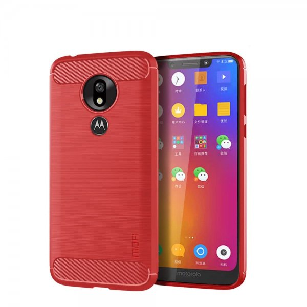 Motorola Moto G7 Play Deksel Børstet Karbonfibertekstur TPU Rød