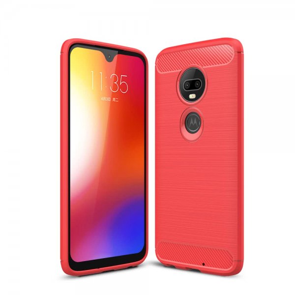 Motorola Moto G7 / G7 Plus Deksel TPU Børstet Karbonfibertekstur Rød