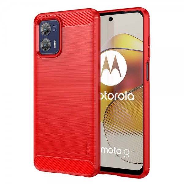 Motorola Moto G73 5G Deksel Børstet Karbonfibertekstur Rød